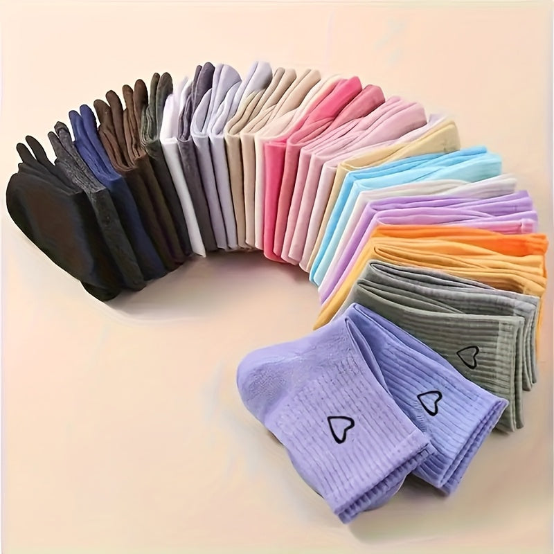 10 Pairs of Mixed Color Colorful Love Couple Short Socks-JM-Couple Cute Simple, Breathable, Fashionable and Versatile, Heart Pattern Socks