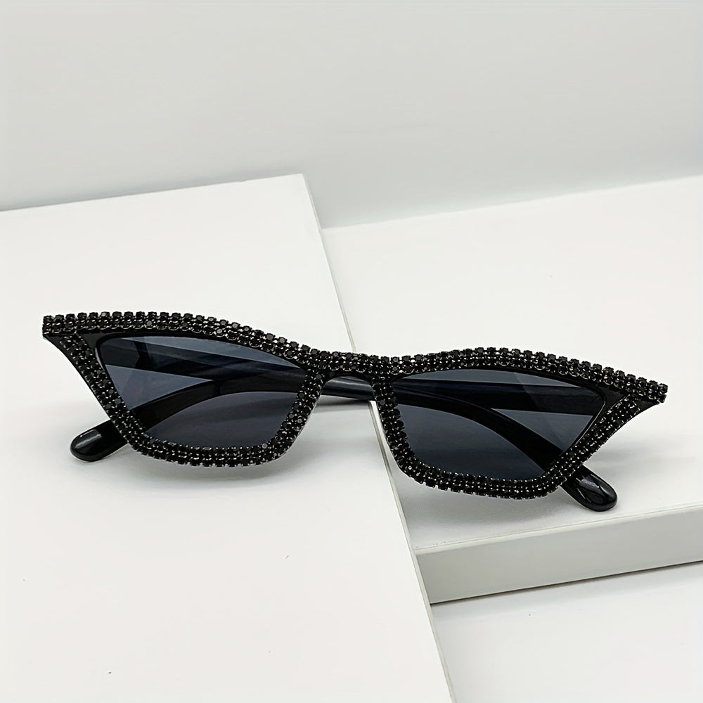 1pc Y2K-Inspired Retro Cat Eye Fashion Glasses with Sparkling Rhinestone Accents, Anti-Glare AC Lenses - Stylish Triangle Frame, Perfect for Fashion &