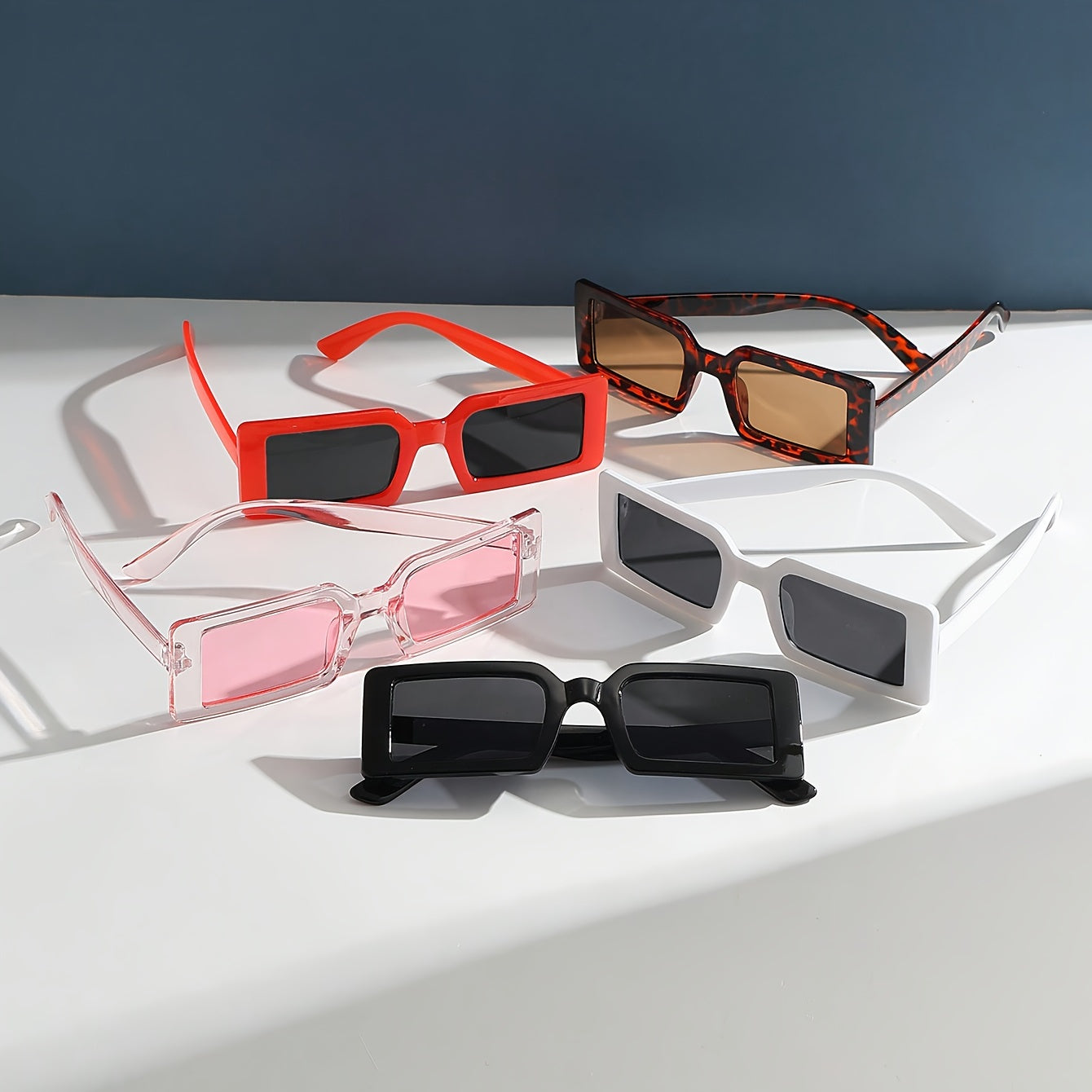 5pcs Rectangle Frame Fashion for Women Men Sun Shades Glasses for Driving Beach Travel