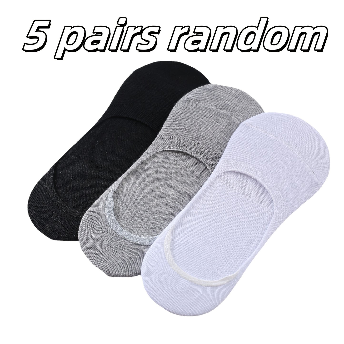 5-Pack Women'S Breathable Invisible Socks, 97% Polyester 3% Spandex, Solid Color Knit Fabric, Comfortable Non-Slip No Show Socks