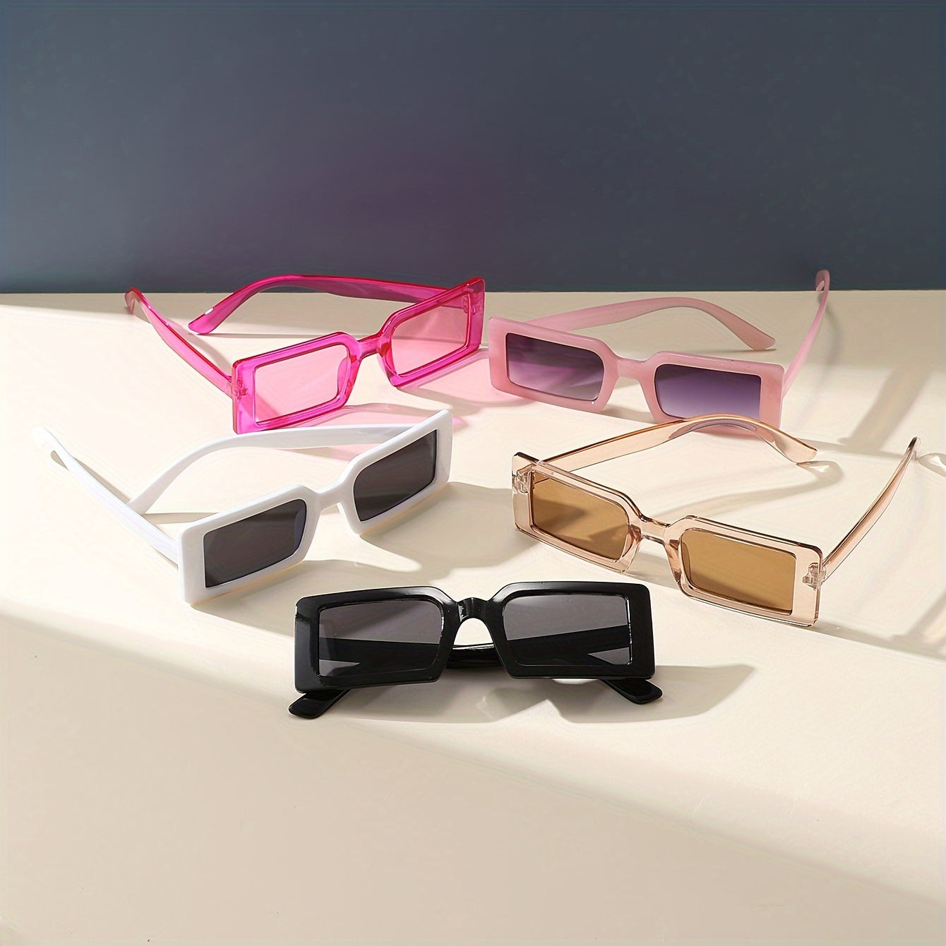 5pcs Rectangle Frame Fashion for Women Men Sun Shades Glasses for Driving Beach Travel
