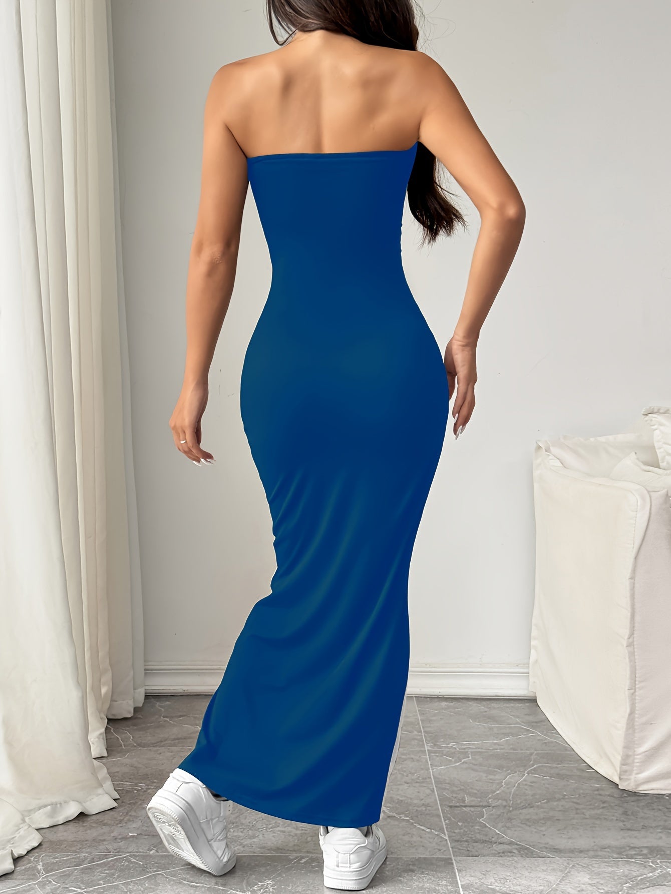 Color Block Striped Tube Dress, Elegant Backless Strapless Maxi Dress For Spring & Summer, Women's Clothing