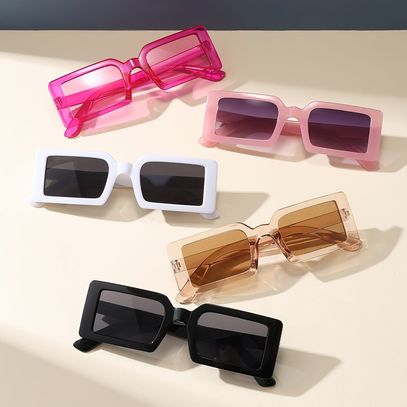 5pcs Rectangle Frame Fashion for Women Men Sun Shades Glasses for Driving Beach Travel