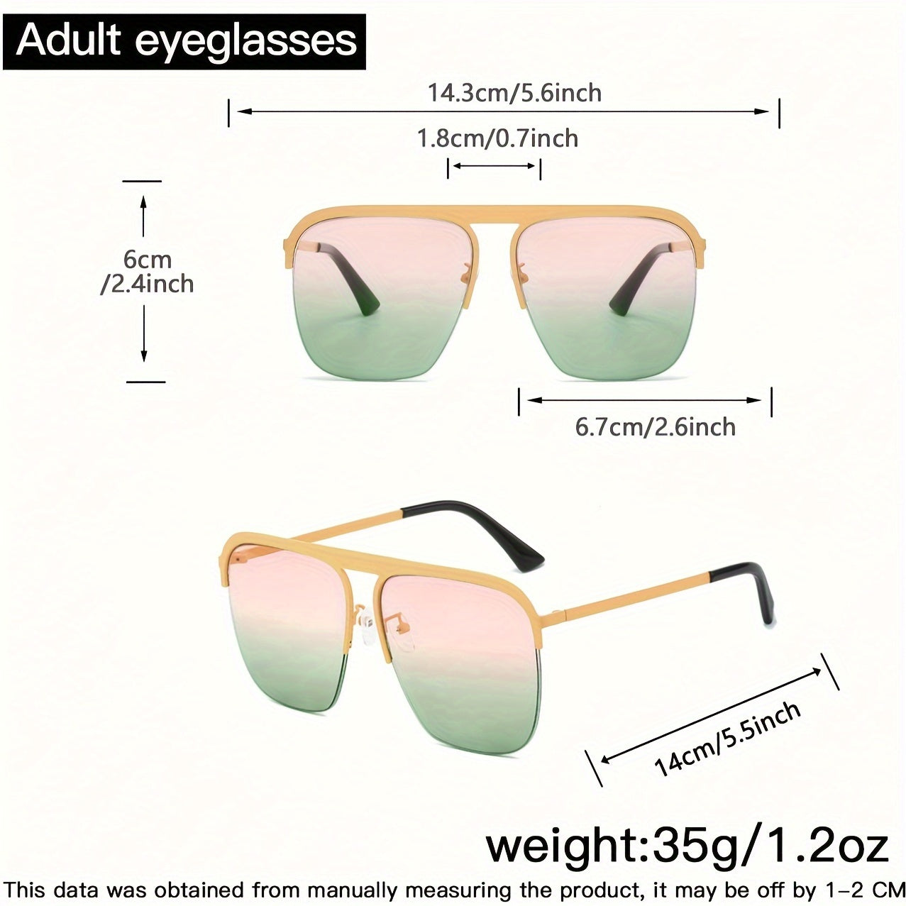 1 Pair ENSARJOE Oversized Metal Frame Fashion Glasses for Women - Anti-Reflective Gradient Lenses, Stylish Rectangular Design with Golden & Clear Tint, Perfect for Beach, Party & Casual Attire, Party Eyewear | Modern Aestheti