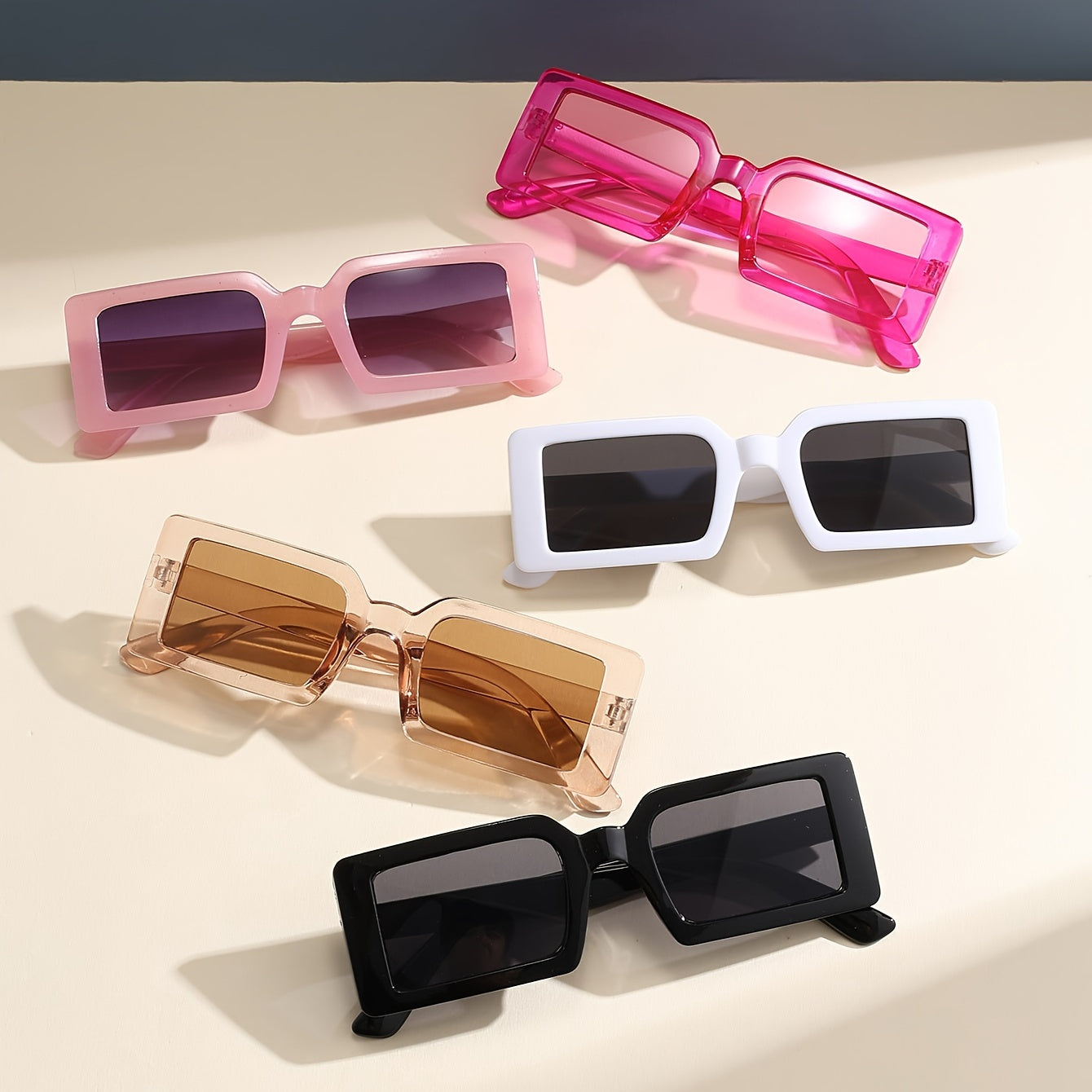 5pcs Rectangle Frame Fashion for Women Men Sun Shades Glasses for Driving Beach Travel