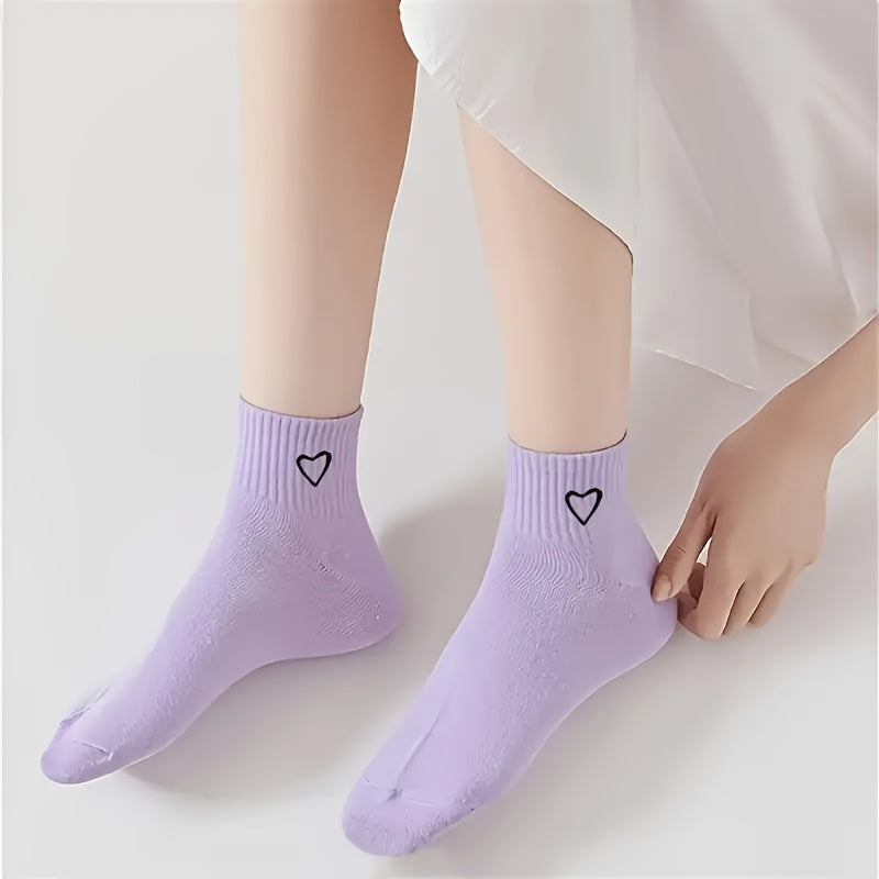 10 Pairs of Mixed Color Colorful Love Couple Short Socks-JM-Couple Cute Simple, Breathable, Fashionable and Versatile, Heart Pattern Socks