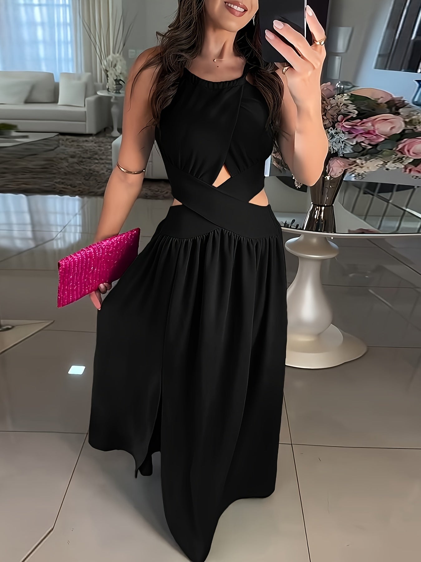 Elegant Off-Shoulder Green Maxi Dress with Cross-Tie Detail, Sleeveless Ruched Summer Dress for Women, Perfect for Parties and Formal Events, Party Evening Wear | Smooth Glossy Fabric
