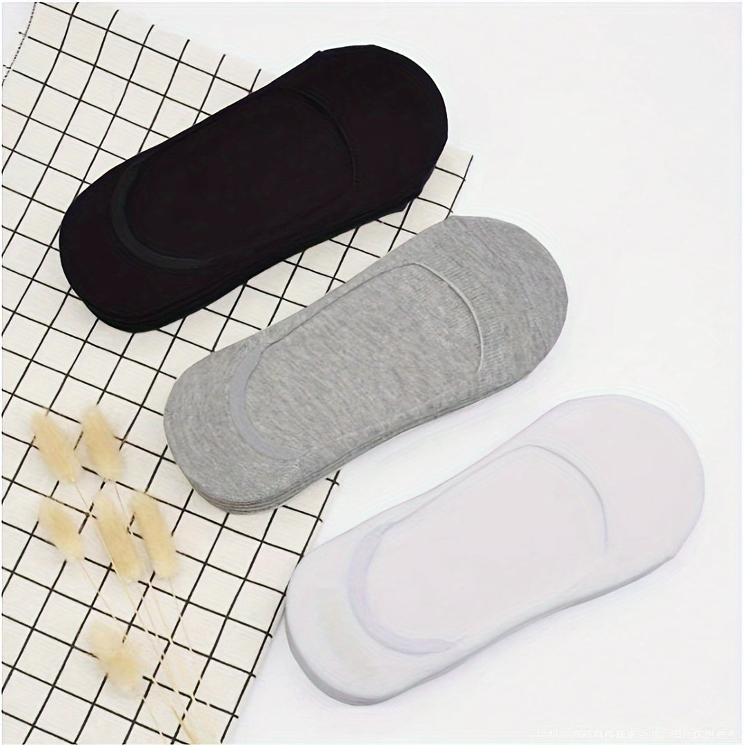 5-Pack Women'S Breathable Invisible Socks, 97% Polyester 3% Spandex, Solid Color Knit Fabric, Comfortable Non-Slip No Show Socks