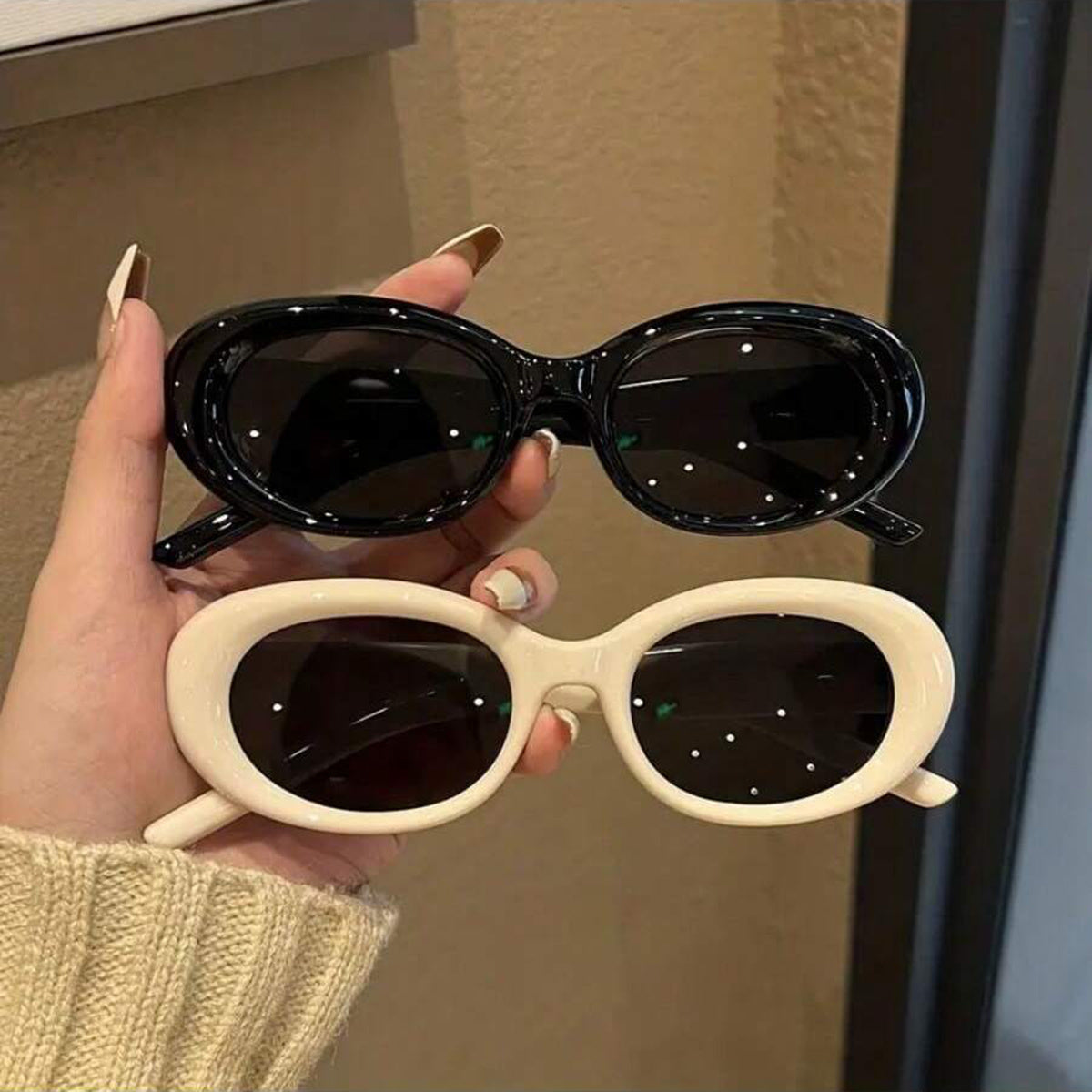 2pcs YMFASHION Retro Oval Fashion Glasses for Women & Men, Plastic Frame Punk Anti-Glare Eyewear, Stylish Party & Accessories, Decorative Ordinary Glasse