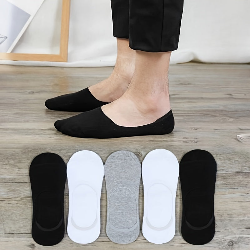 5-Pack Women'S Breathable Invisible Socks, 97% Polyester 3% Spandex, Solid Color Knit Fabric, Comfortable Non-Slip No Show Socks