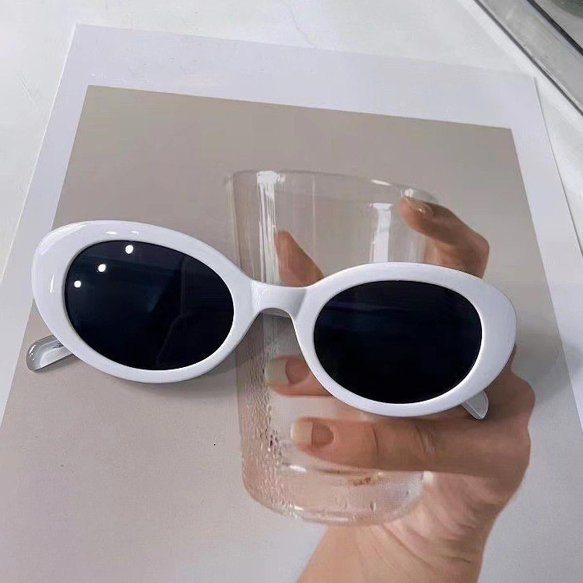2pcs YMFASHION Retro Oval Fashion Glasses for Women & Men, Plastic Frame Punk Anti-Glare Eyewear, Stylish Party & Accessories, Decorative Ordinary Glasse