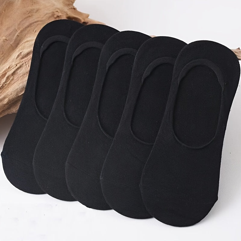 5-Pack Women'S Breathable Invisible Socks, 97% Polyester 3% Spandex, Solid Color Knit Fabric, Comfortable Non-Slip No Show Socks