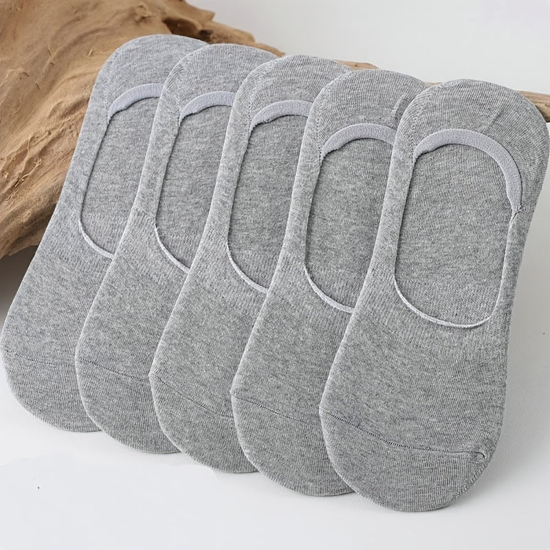 5-Pack Women'S Breathable Invisible Socks, 97% Polyester 3% Spandex, Solid Color Knit Fabric, Comfortable Non-Slip No Show Socks