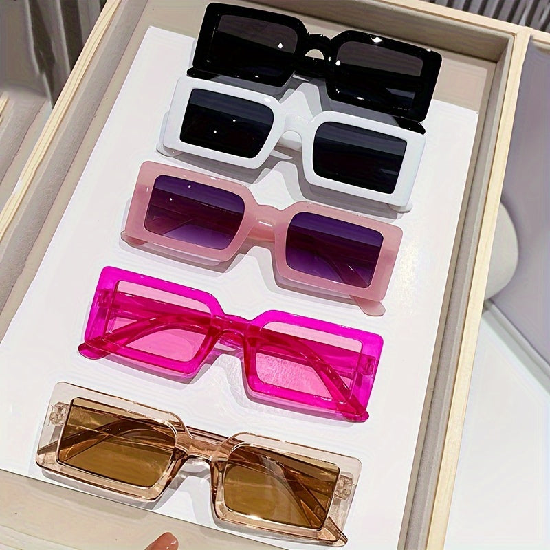 5pcs Rectangle Frame Fashion for Women Men Sun Shades Glasses for Driving Beach Travel