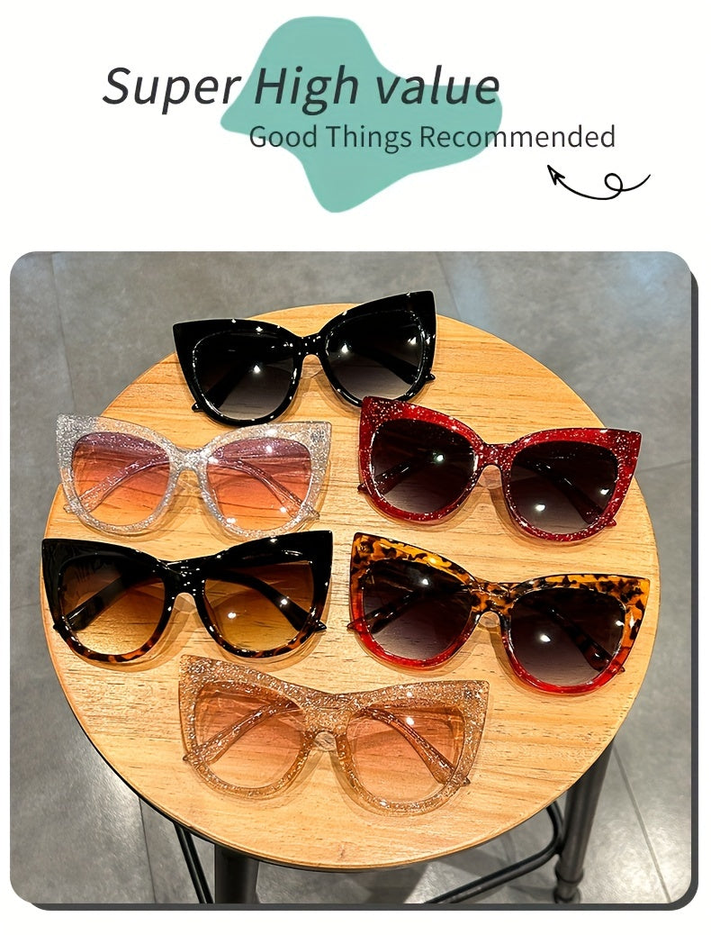 Chic Large Cat Eye Fashion Glasses for Women - Leopard Print Accents, Stylish Black Frame, Perfect for, Activities & Street Style Photography