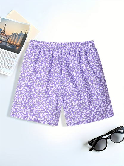 Men'S Party Short Pants, Ditsy Floral, Polyester, Non-Stretch, Loose Fit, Drawstring, 140g/m², Woven, Burnout, for Adult