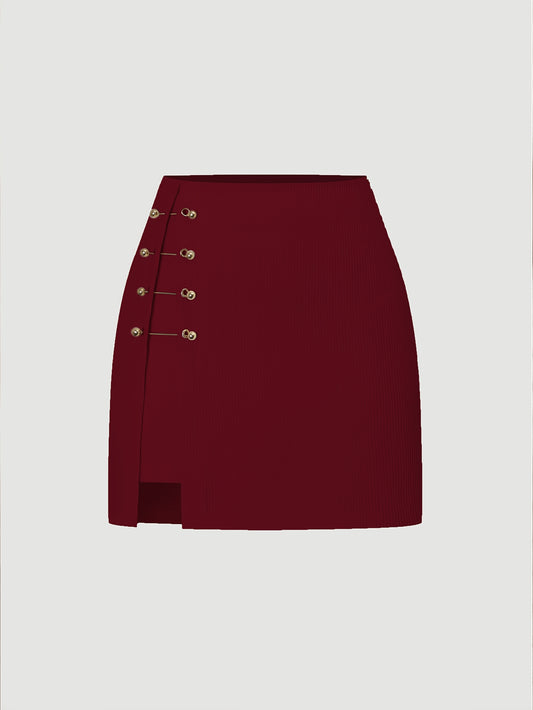 Women'S Solid Color Knit Skirt, 100% Polyester, All-Season Woven Midi Skirt with Zipper Closure