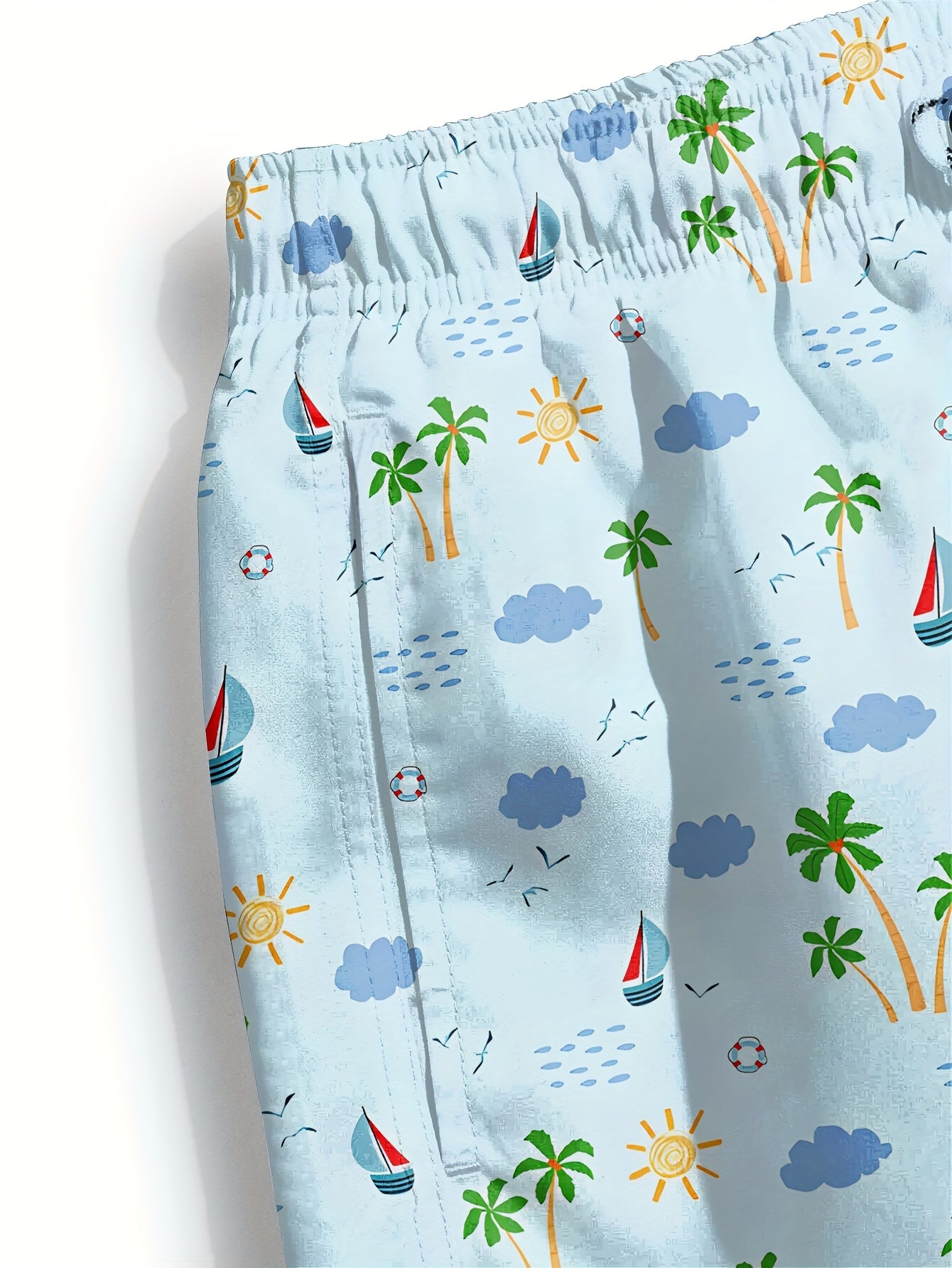 Men's Quick-Dry Swim Trunks with Pockets - Casual Beach Shorts, Lightweight Polyester, Tropical and Nautical Print, Drawstring Waist