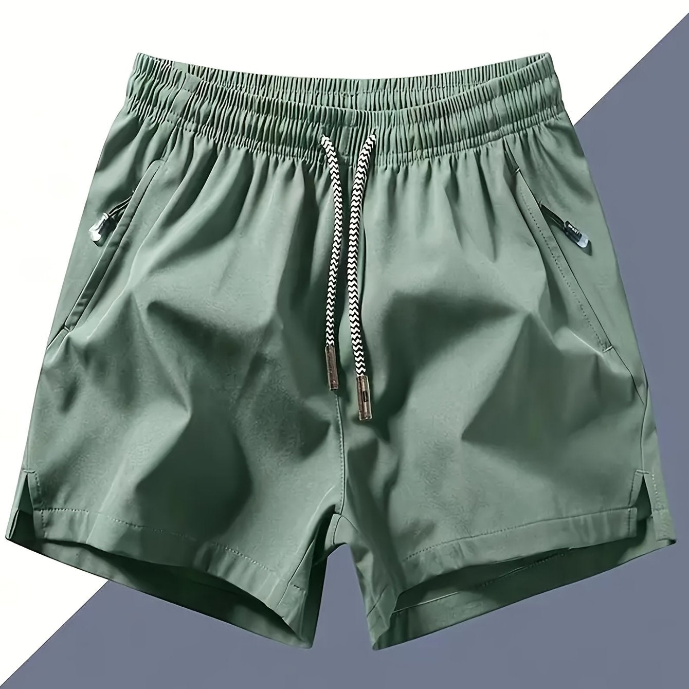 Men's Quick-Dry Athletic Shorts - Lightweight, Loose Fit with Zipper Pockets, Drawstring Waist, Solid Black Polyester Blend, Ideal for Beach & Casual Wear