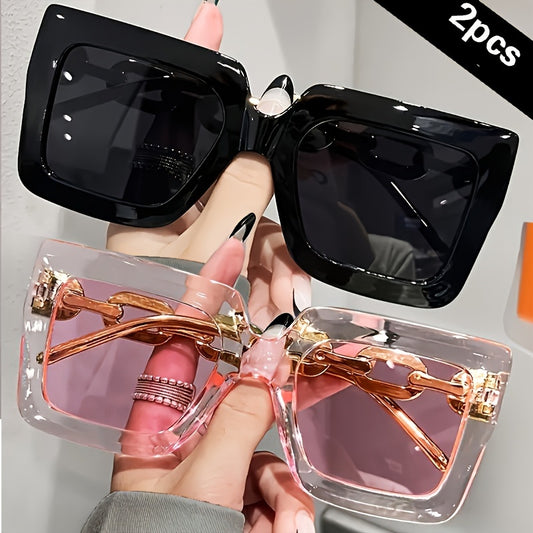 2pcs Luxury Oversized Fashion Glasses Women's Large Frame Square Fashion Glasses Party, Eyewear