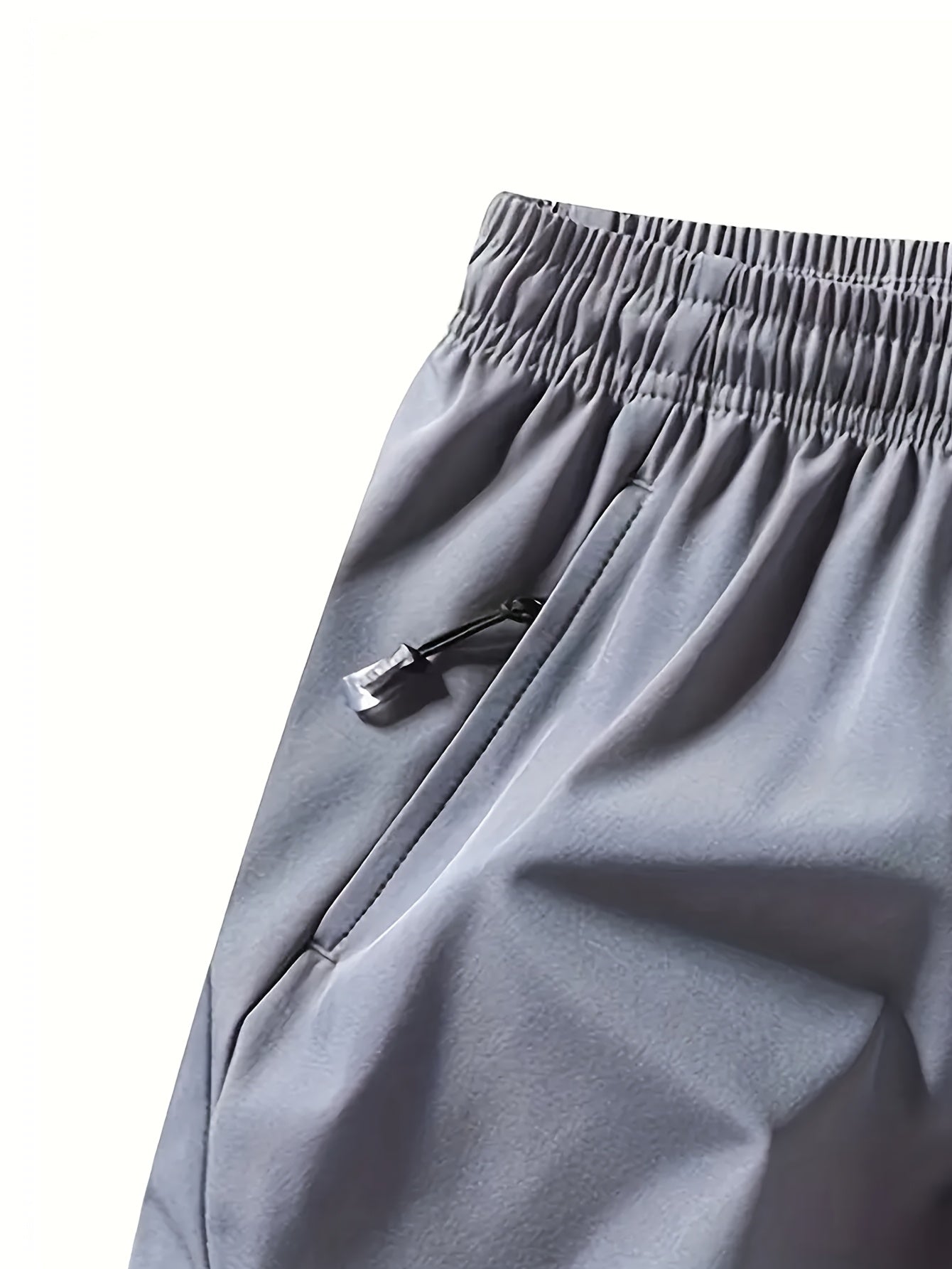 Men's Quick-Dry Athletic Shorts - Lightweight, Loose Fit with Zipper Pockets, Drawstring Waist, Solid Black Polyester Blend, Ideal for Beach & Casual Wear