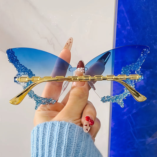 Color Gradient Butterfly Style Women's Glasses, with Accents on the Sides and Plastic Temple Tips, Suitable for Parties, Festivals, and as Gifts
