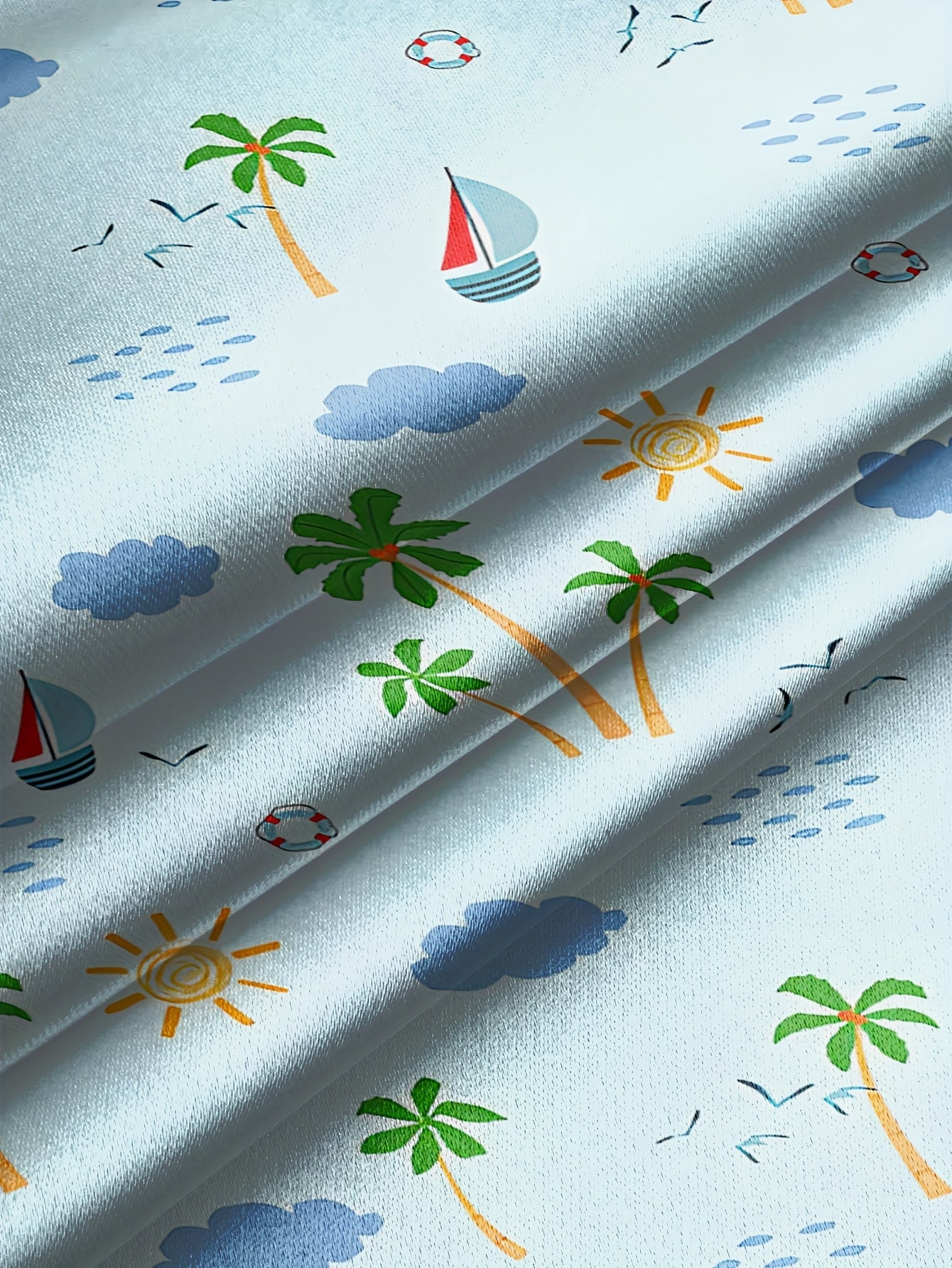 Men's Quick-Dry Swim Trunks with Pockets - Casual Beach Shorts, Lightweight Polyester, Tropical and Nautical Print, Drawstring Waist
