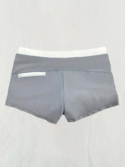 Men'S Solid Color Swim Trunks, High Stretch Knit Fabric, Polyamide 82% & Elastane 18%, Skinny Fit with Drawstring, Side Zipper Pockets, Modest Style for Beach & Vacation