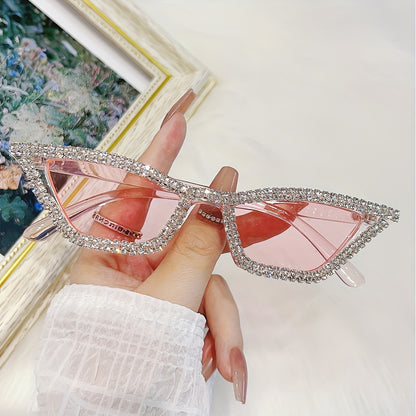 1pc Y2K-Inspired Retro Cat Eye Fashion Glasses with Sparkling Rhinestone Accents, Anti-Glare AC Lenses - Stylish Triangle Frame, Perfect for Fashion &