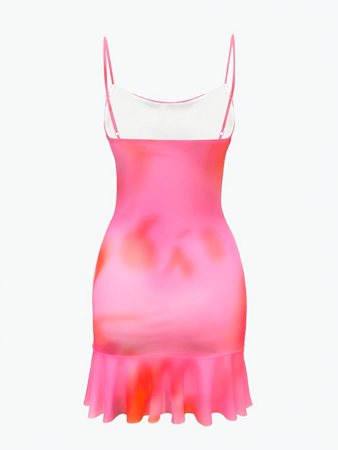 Women's Summer Vacation Dress - Elegant Gradient Pink to Orange Print Bodycon Mini Dress with Thin Straps, Semi-Sheer Lightweight Fabric for Beach, Casual Outings & Resort Wear, Beach Dress