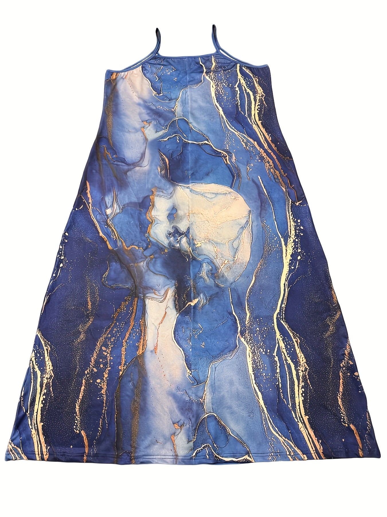 Women's Summer Maxi Dress - Gradient Geometric Print, Sleeveless V-Neck with Shoulder Cutouts, Casual Polyester Knit for Everyday & Holiday Wear