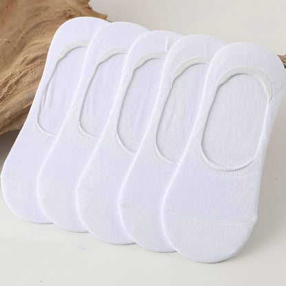 5-Pack Women'S Breathable Invisible Socks, 97% Polyester 3% Spandex, Solid Color Knit Fabric, Comfortable Non-Slip No Show Socks