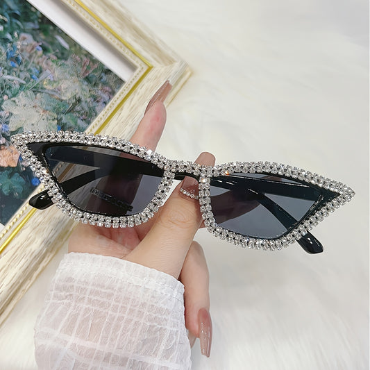 1pc Y2K-Inspired Retro Cat Eye Fashion Glasses with Sparkling Rhinestone Accents, Anti-Glare AC Lenses - Stylish Triangle Frame, Perfect for Fashion &