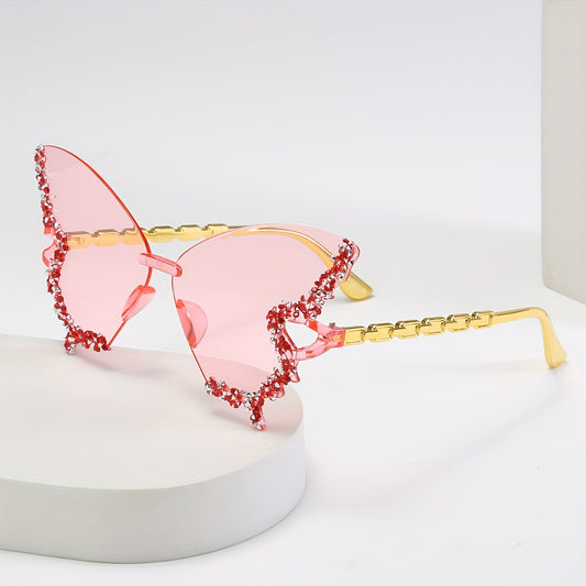 1pc Butterfly-Shaped Rhinestone Decorative Glasses for Women - Stylish PC Frame & Lens, Perfect for Parties, Travel & Beach Outings, Fashion Accessory | Butterfly Glasses | Rhinestone Embellishment