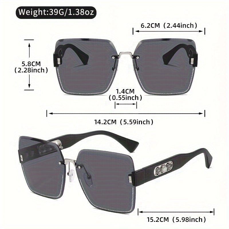 LINFEMAND Frameless Gradient Fashion Eyeglasses, Pearl Flower Decoration, PC Polycarbonate Lens, Plastic Frame, with Case, for Men, Women, Summer, Festival Gift