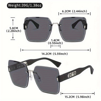LINFEMAND Frameless Gradient Fashion Eyeglasses, Pearl Flower Decoration, PC Polycarbonate Lens, Plastic Frame, with Case, for Men, Women, Summer, Festival Gift