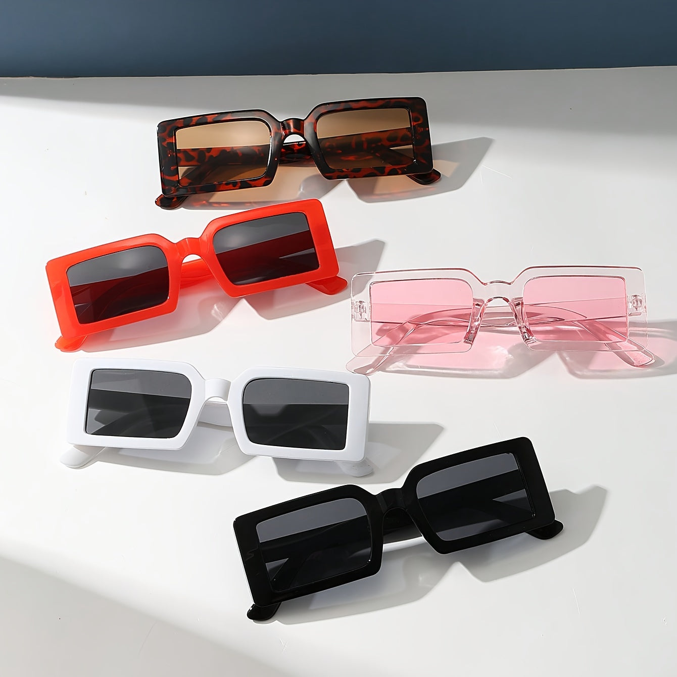 5pcs Rectangle Frame Fashion for Women Men Sun Shades Glasses for Driving Beach Travel