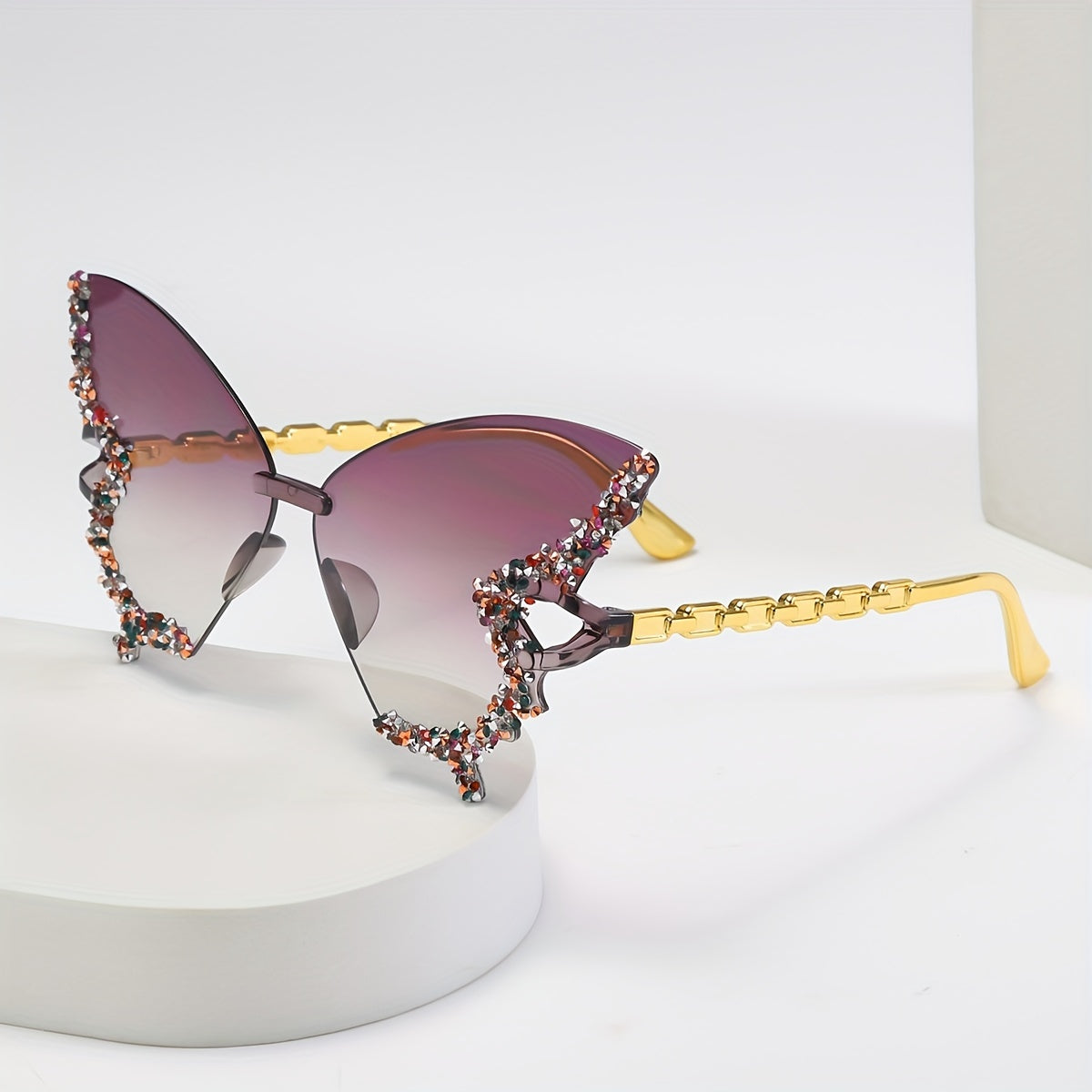 1pc Butterfly-Shaped Rhinestone Decorative Glasses for Women - Stylish PC Frame & Lens, Perfect for Parties, Travel & Beach Outings, Fashion Accessory | Butterfly Glasses | Rhinestone Embellishment