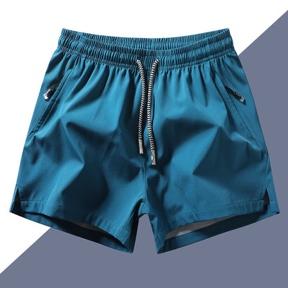 Men's Quick-Dry Athletic Shorts - Lightweight, Loose Fit with Zipper Pockets, Drawstring Waist, Solid Black Polyester Blend, Ideal for Beach & Casual Wear