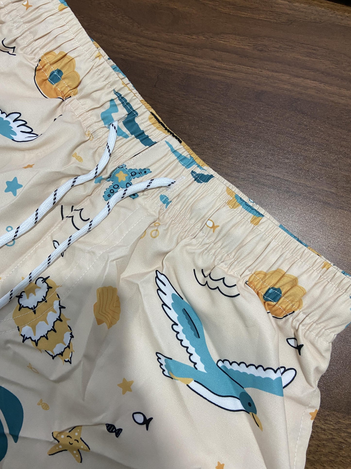 Men's Quick-Dry Swim Trunks with Pockets - Casual Beach Shorts, Lightweight Polyester, Tropical and Nautical Print, Drawstring Waist