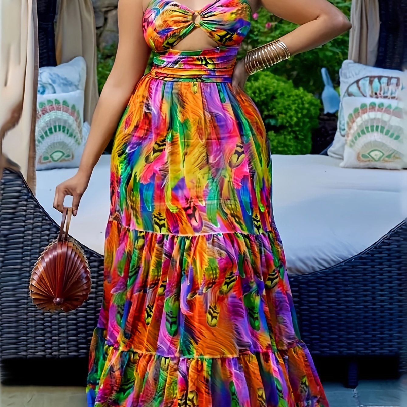 Stunning Plus Size Slip Dress - Women's Plus Size Dresses with Allover Print, Casual Cut Out Design, Maxi Style, Perfect for Spring & Summer, Comfortable and Chic Clothing