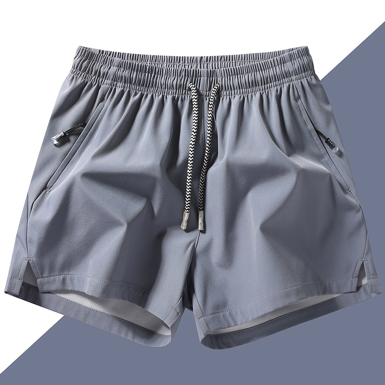 Men's Quick-Dry Athletic Shorts - Lightweight, Loose Fit with Zipper Pockets, Drawstring Waist, Solid Black Polyester Blend, Ideal for Beach & Casual Wear