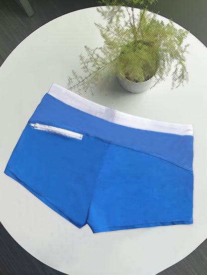 Men'S Solid Color Swim Trunks, High Stretch Knit Fabric, Polyamide 82% & Elastane 18%, Skinny Fit with Drawstring, Side Zipper Pockets, Modest Style for Beach & Vacation