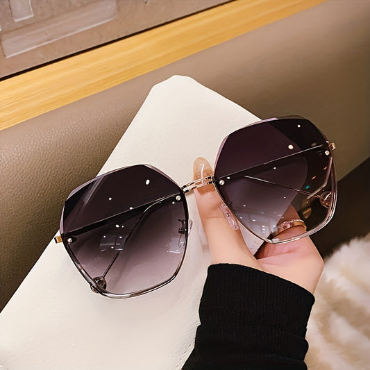 Summer Trendy Frameless Gradient Color Eyeglasses Stylish Metal Large Sunshade Eyewear