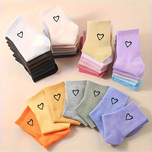 10 Pairs of Mixed Color Colorful Love Couple Short Socks-JM-Couple Cute Simple, Breathable, Fashionable and Versatile, Heart Pattern Socks