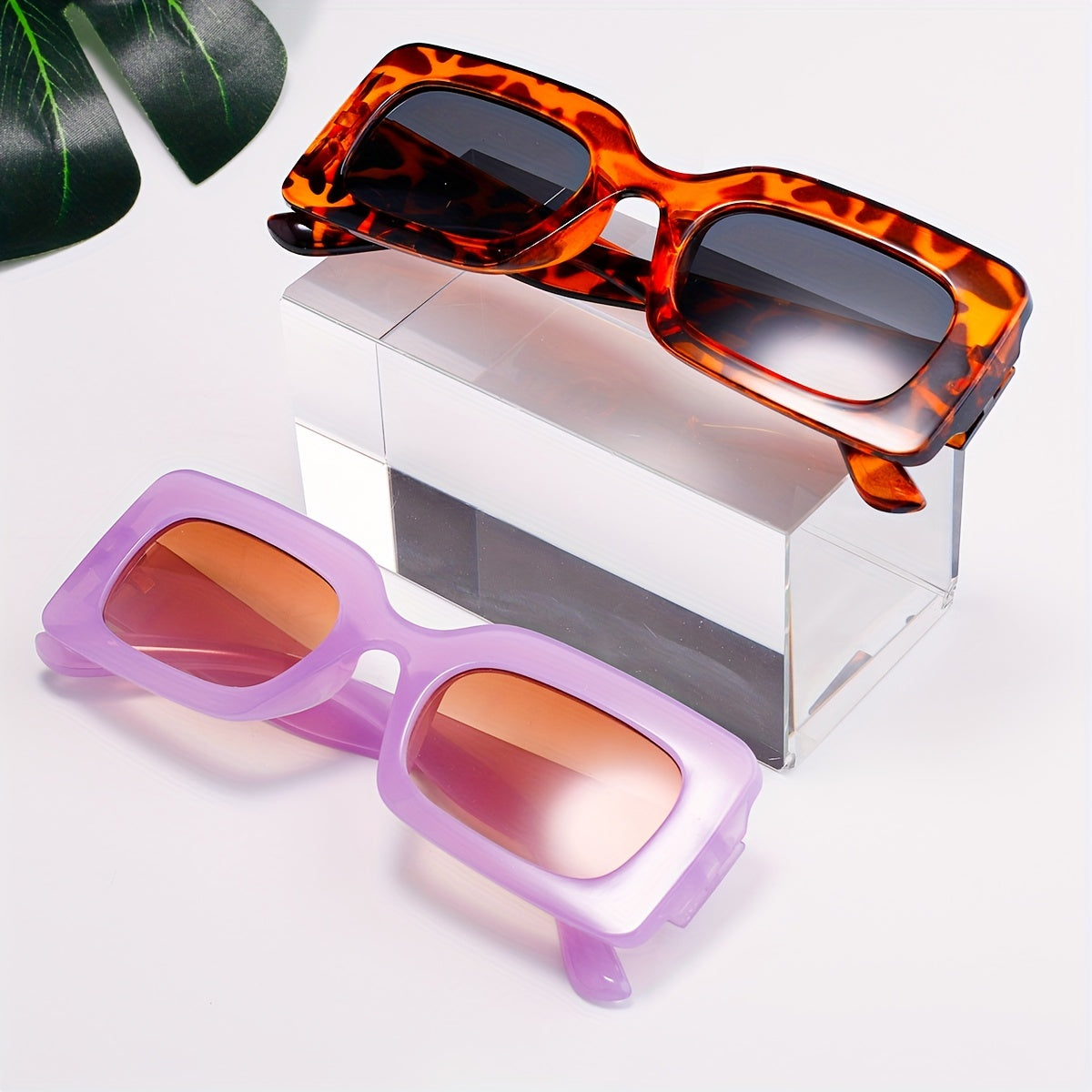 2pcs Chic Rectangular Fashion Glasses for Women - Anti-Reflective, Durable PC Frame - Perfect for Parties & Street Style - Ideal Couples' Gift