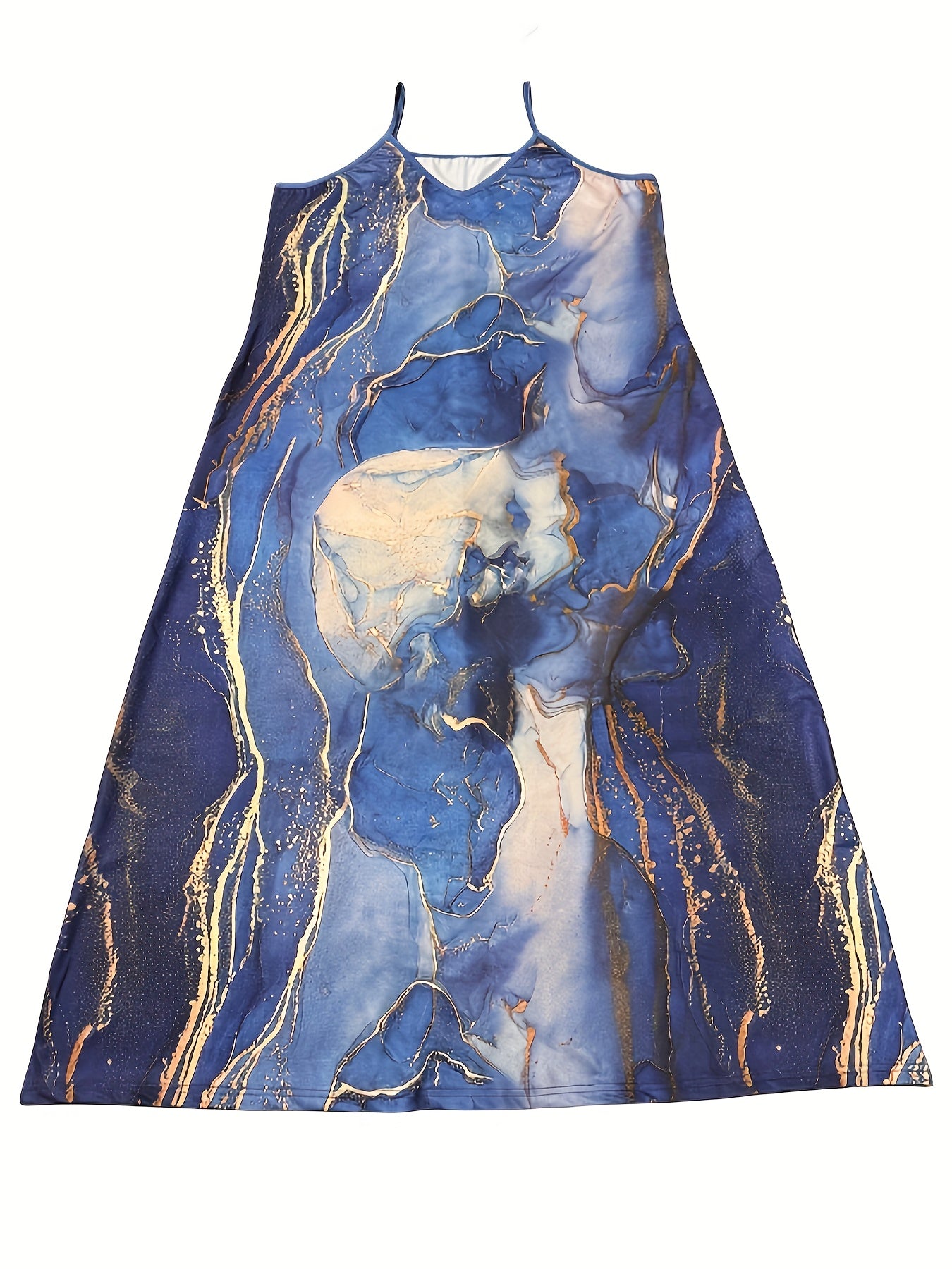 Women's Summer Maxi Dress - Gradient Geometric Print, Sleeveless V-Neck with Shoulder Cutouts, Casual Polyester Knit for Everyday & Holiday Wear