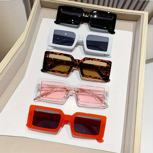 5pcs Rectangle Frame Fashion for Women Men Sun Shades Glasses for Driving Beach Travel