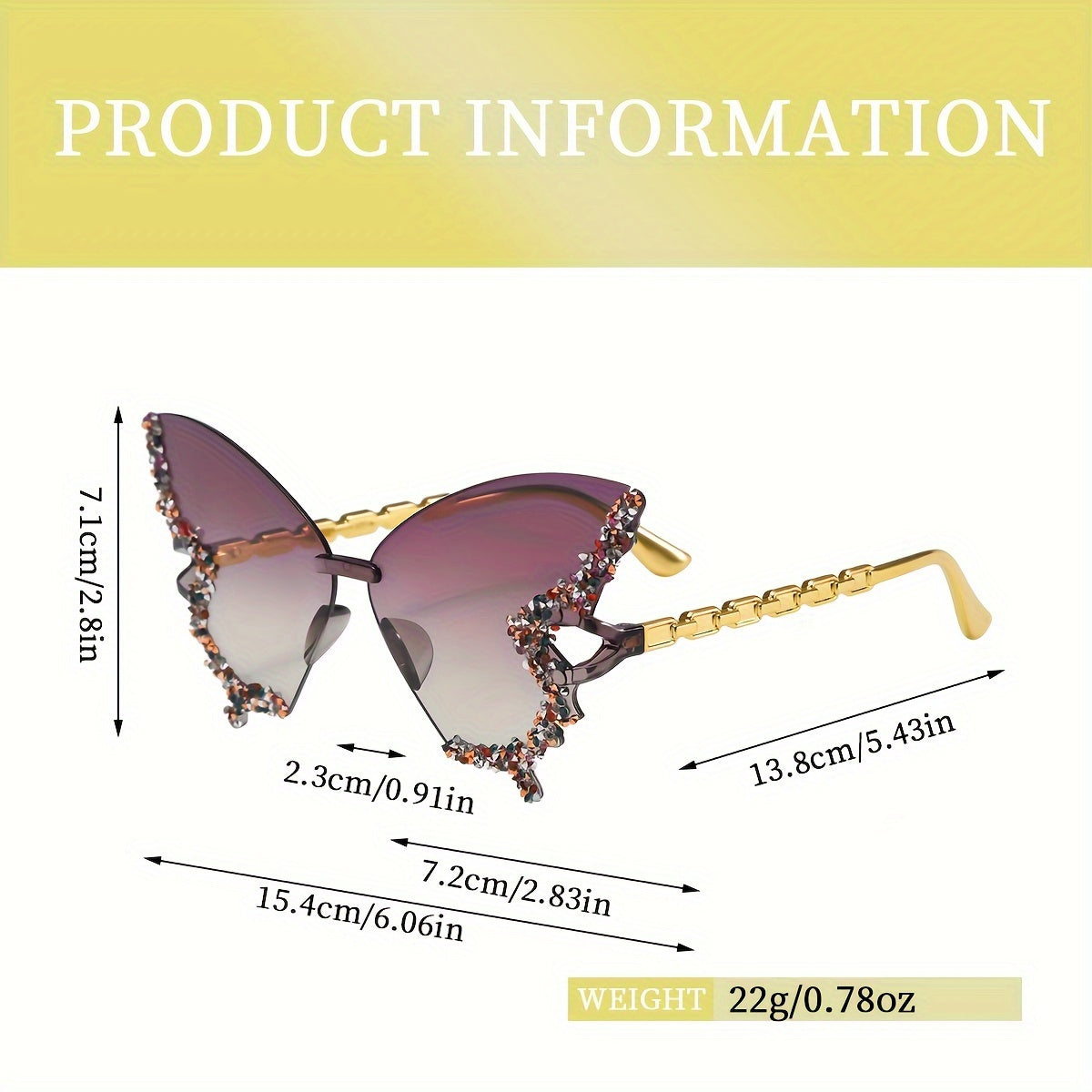 1pc Butterfly-Shaped Rhinestone Decorative Glasses for Women - Stylish PC Frame & Lens, Perfect for Parties, Travel & Beach Outings, Fashion Accessory | Butterfly Glasses | Rhinestone Embellishment