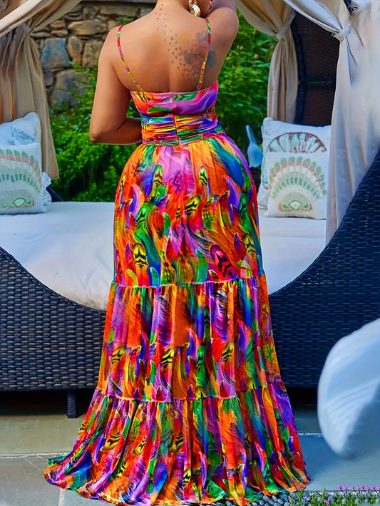 Stunning Plus Size Slip Dress - Women's Plus Size Dresses with Allover Print, Casual Cut Out Design, Maxi Style, Perfect for Spring & Summer, Comfortable and Chic Clothing